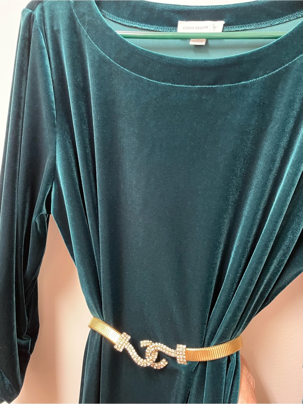 Susan Graver Teal Velvet Long-Sleeve Shift Dress